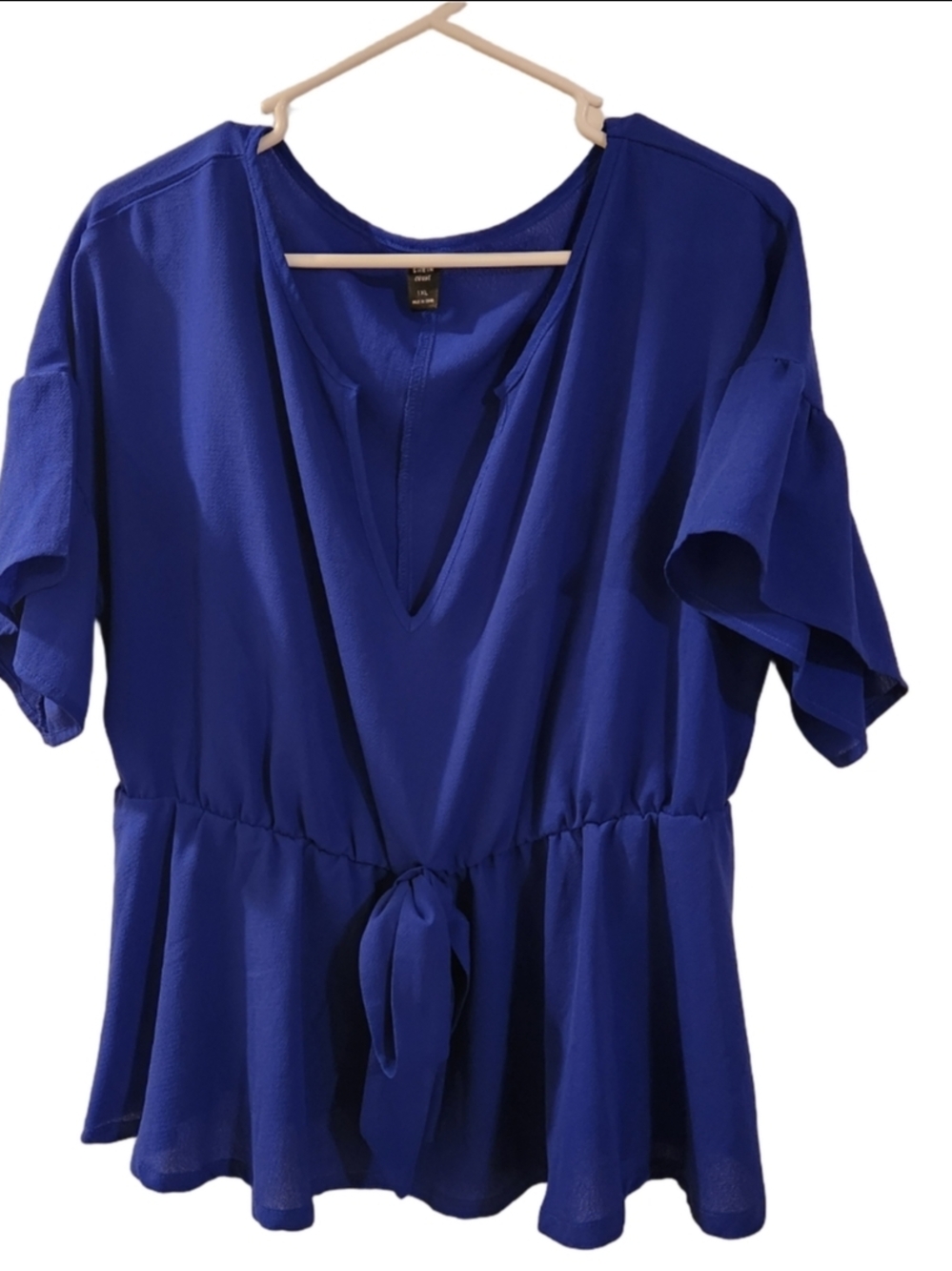 SHEIN Cobalt Blue V-Neck Tie-Front Peplum Blouse